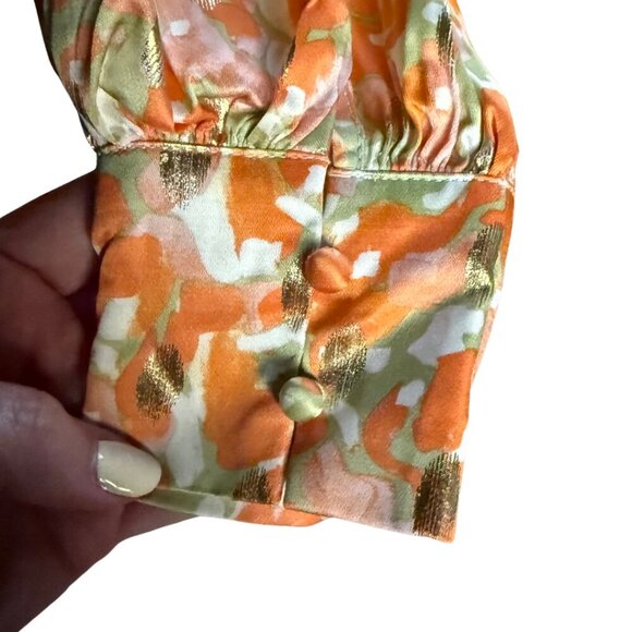 Never Fully Dressed Satin Wrap Vienna Midi Dress In Pastel Gold Mix Size US 8 - Picture 6 of 13